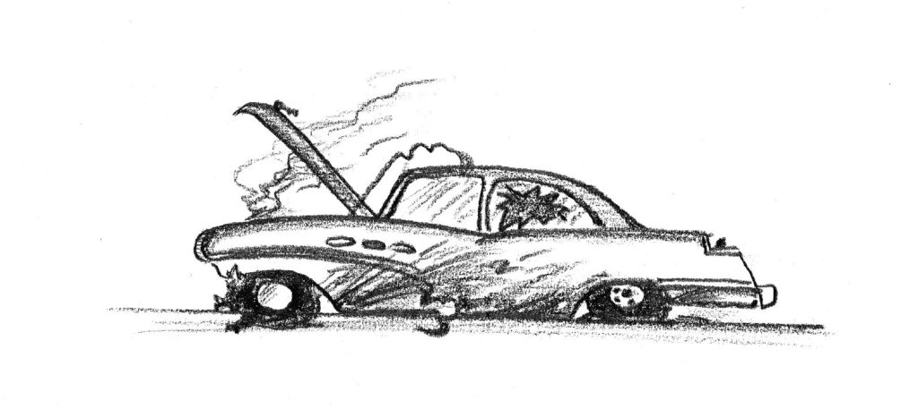 Sketch of a wrecked car