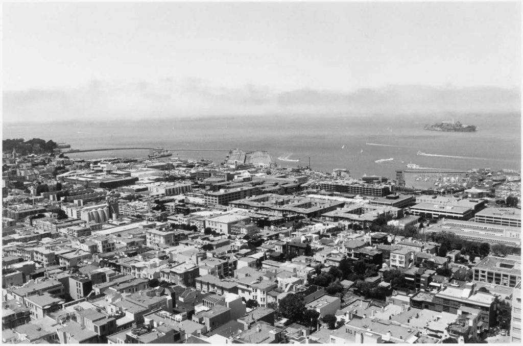 San Francisco from Telegraph Hill at at the end of the 20th century (right)