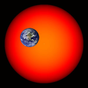 red giant star with Earth in front