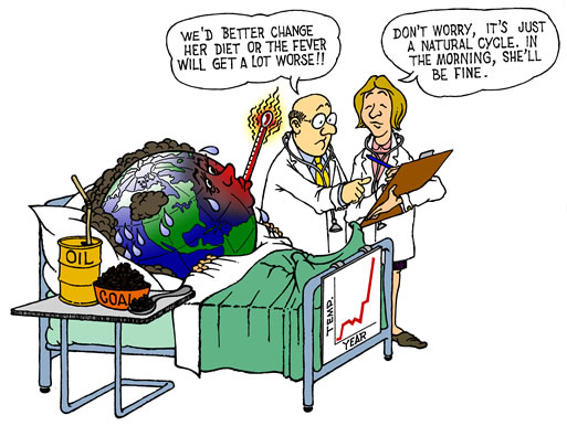 Cartoon - sick Earth with thermometer