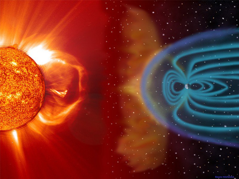 Solar wind striking Earth - illustration