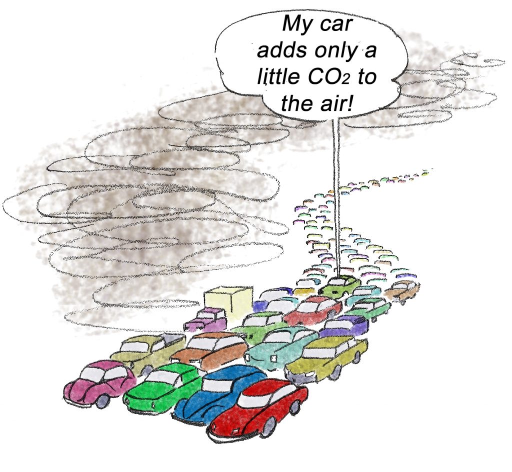 Cartoon with cars - my car adds only a little CO2 to the air