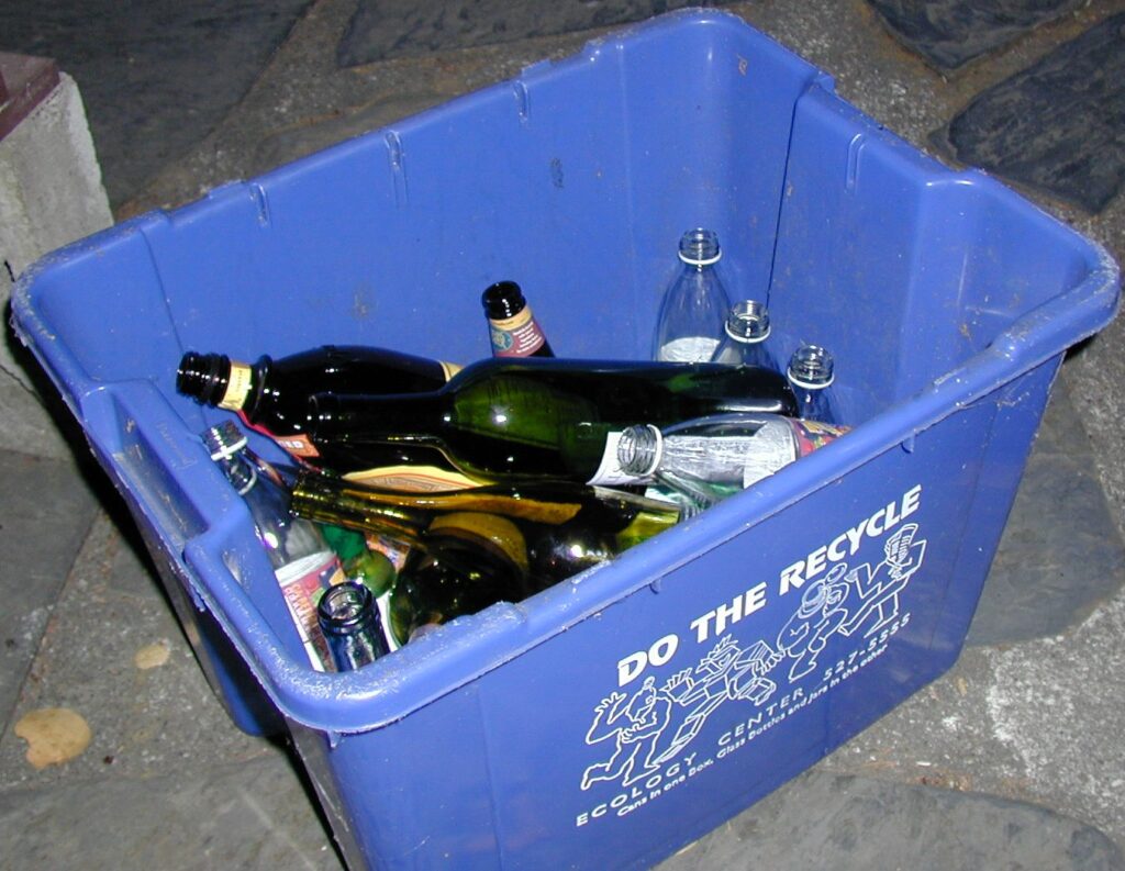 Berkeley recycling bin with bottles