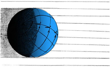 Earth globe with sun rays striking it