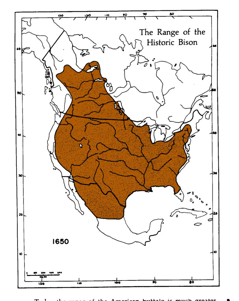 map of the Range of the Bison in 1650