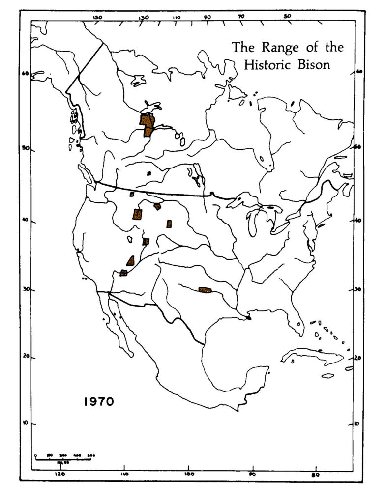 map of the Modern Range of the Bison 1970