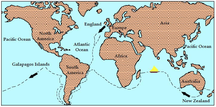 Map of the voyage of the H.M.S. Beagle