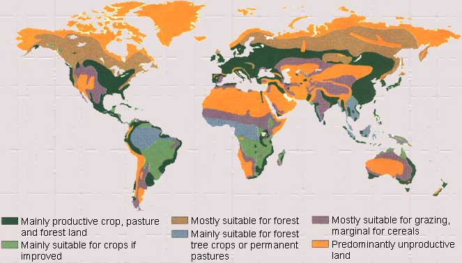 map of productive cropland worldwide