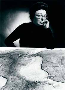 Marie Tharp and the map she created with Bruce Heezen.