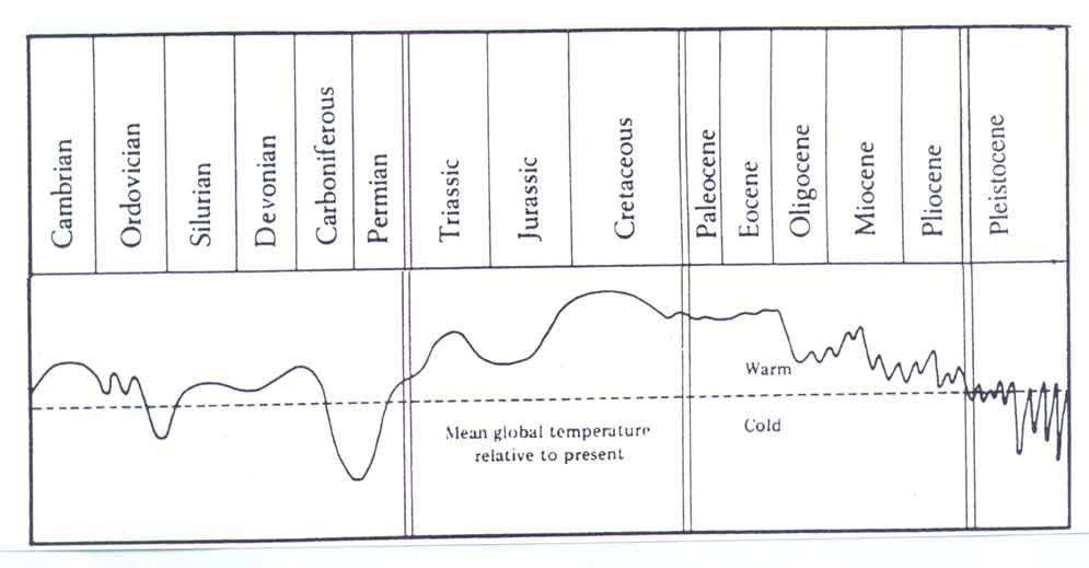 Chart of Average Global Temperature. Average global temperature from Cambrian times to the present.