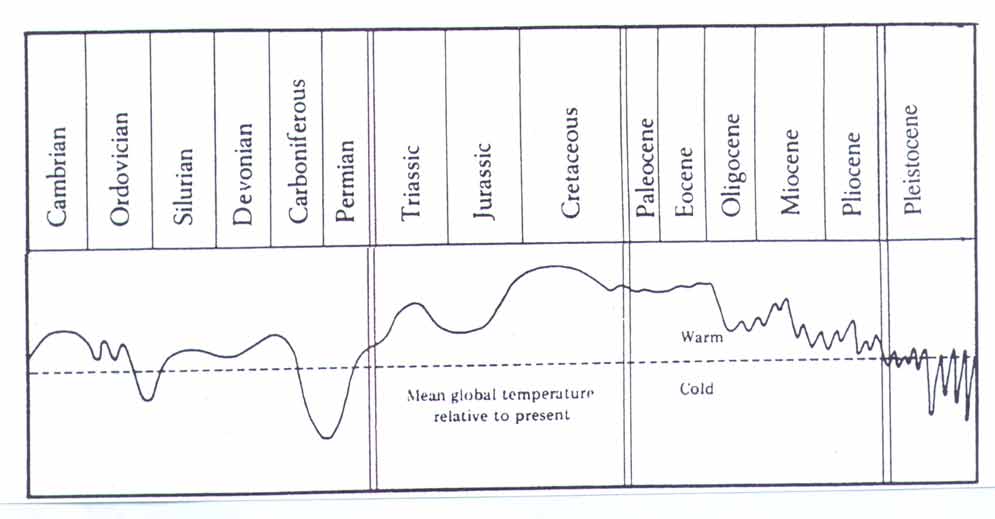 Chart of Average Global Temperature. Average global temperature from Cambrian times to the present. 