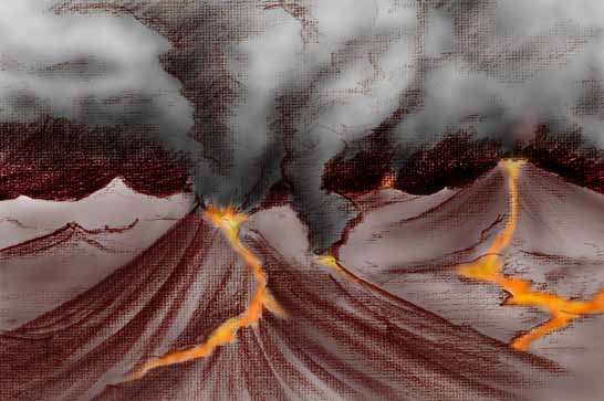 painting of volcanoes eruption
