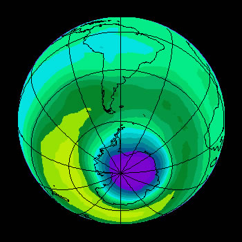 Image of satellite ozone mapping from  TOMS satellite