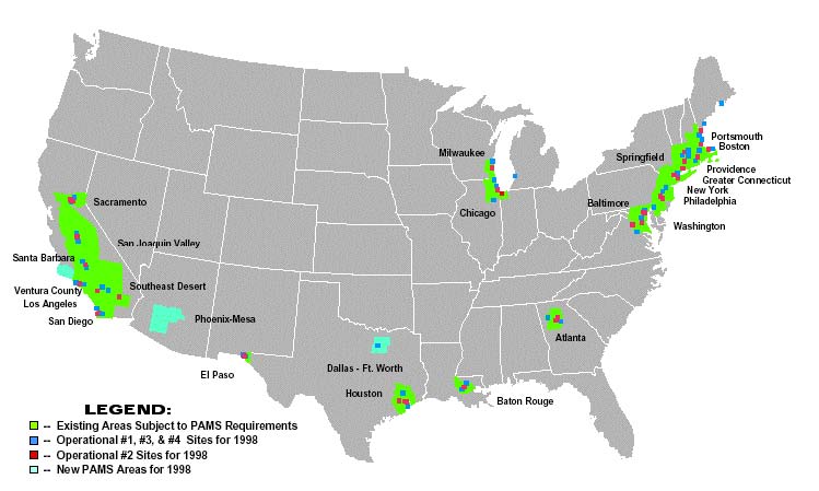 Map of PAMS site in the U.S., 1998