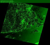 Landsat satellite image of Massachusetts with red light data displayed in green layer