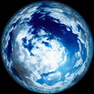 Fisheye image of the sky with clouds