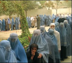 Women waiting to vote in Afghanistan, 2004.