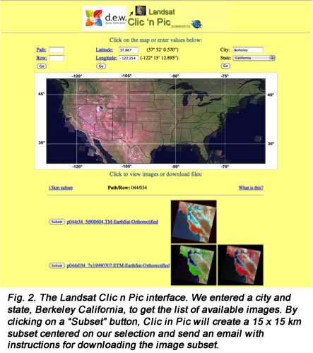 Landsat Click n Pic interface