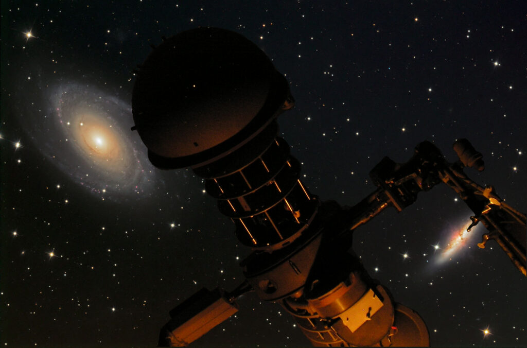 Planetarium projector with images of galaxies M81 and M82